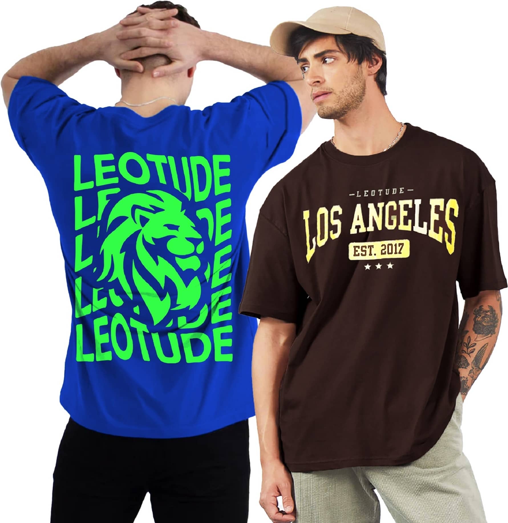 Leotude Pack of 2 Cotton Blend Oversized Fit Men's T-Shirt ( Blue )