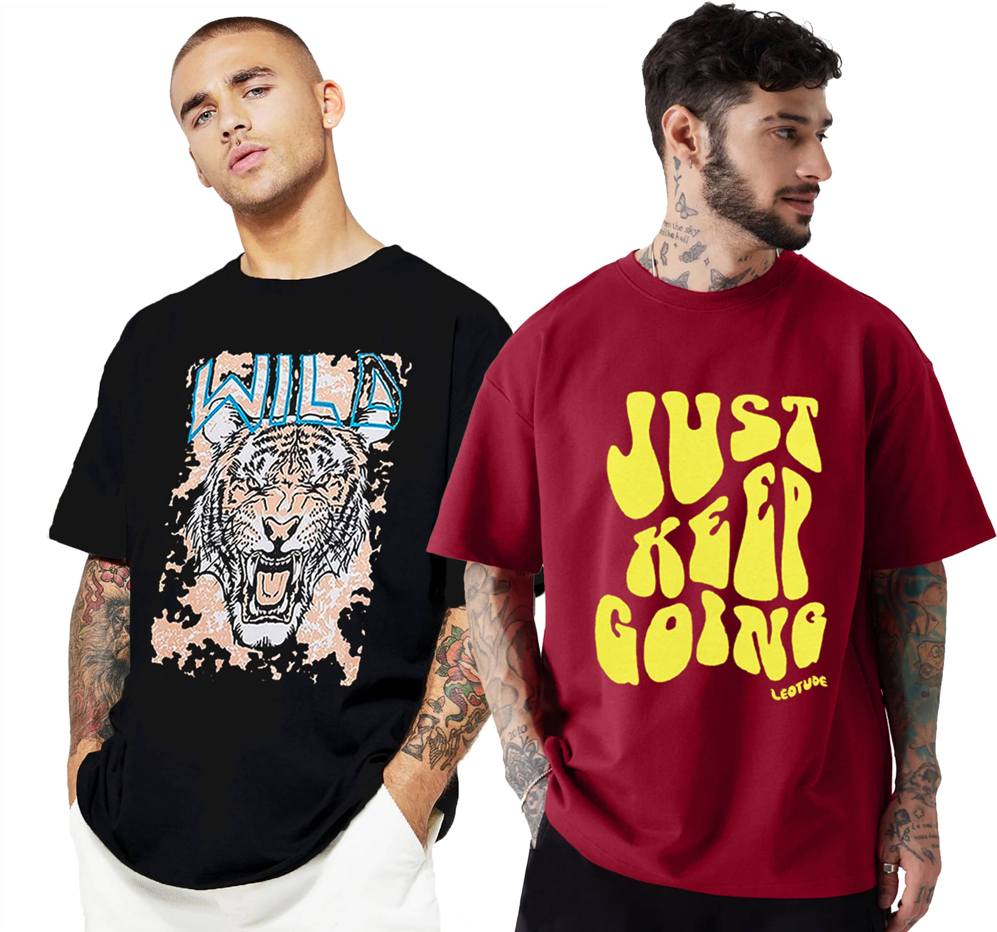     			Leotude Pack of 2 Cotton Blend Oversized Fit Men's T-Shirt ( Maroon )