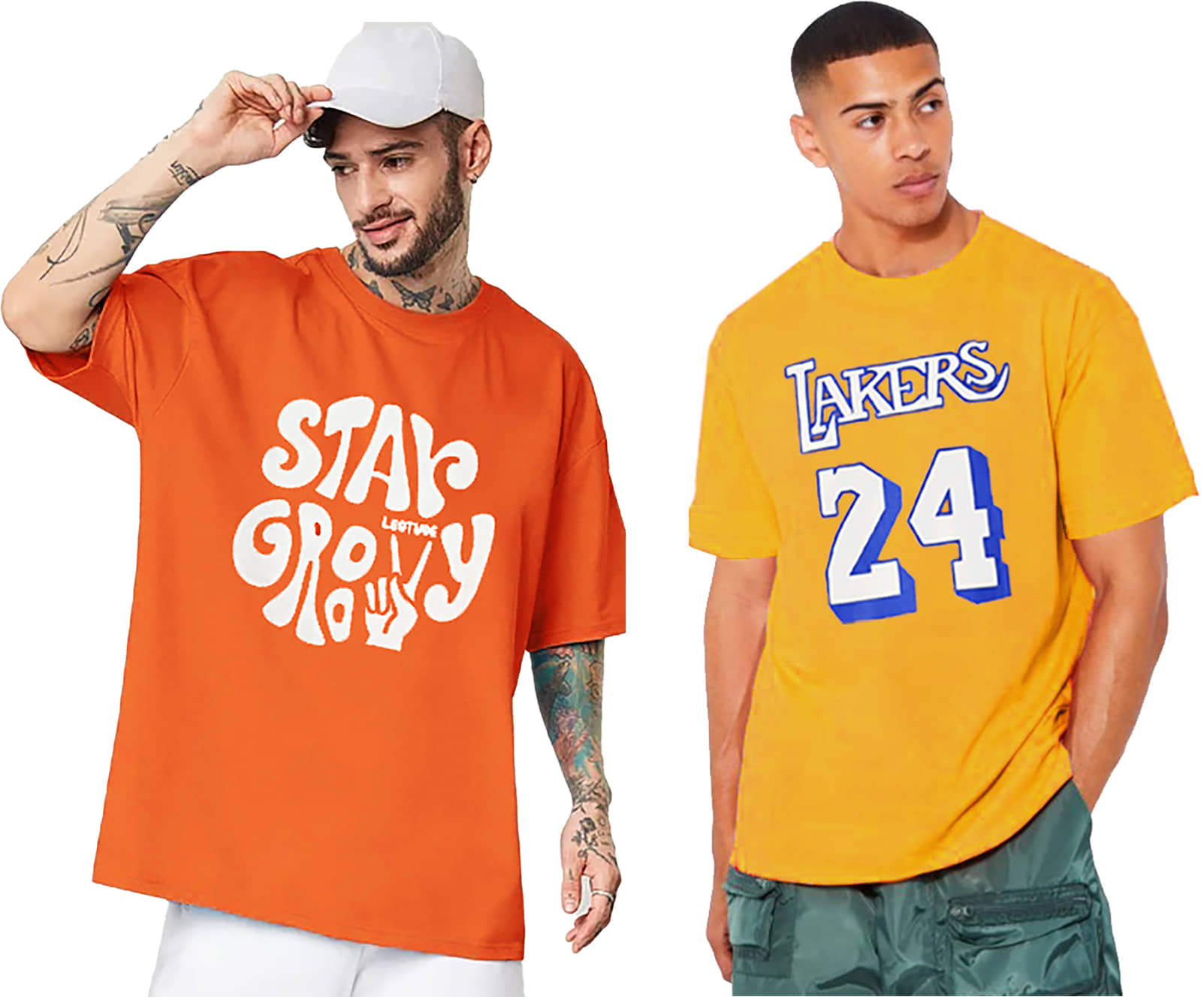 Leotude Pack of 2 Cotton Blend Oversized Fit Men's T-Shirt ( Orange )