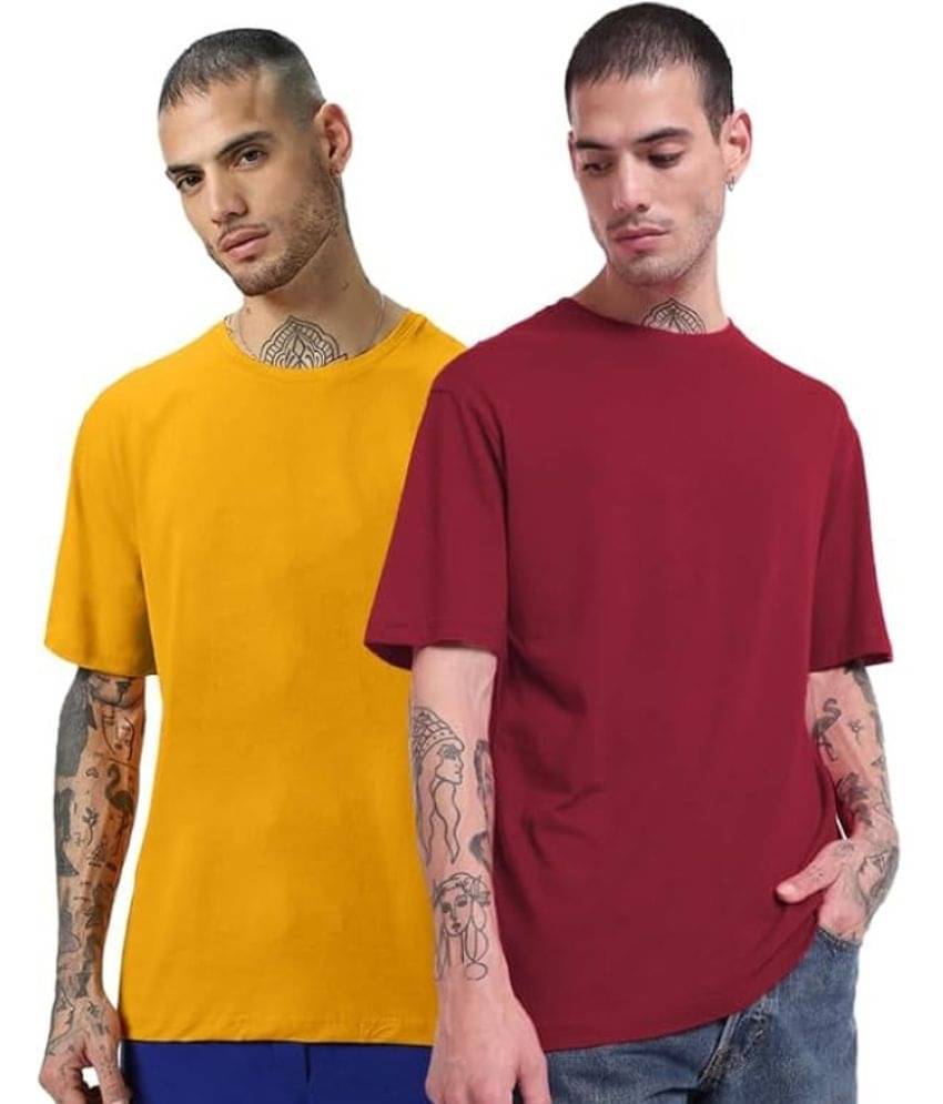 Leotude Pack of 2 Cotton Blend Oversized Fit Men's T-Shirt ( Maroon ) Leotude Pack of 2 Cotton Blend Oversized Fit Men's T-Shirt ( Maroon )