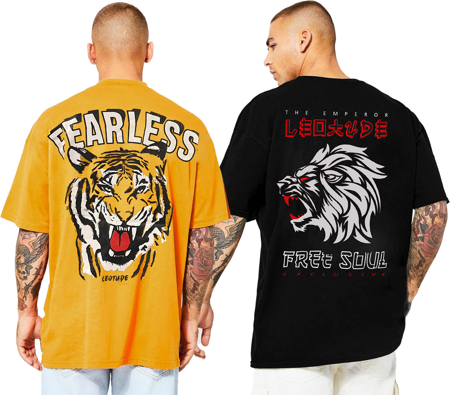 Leotude Pack of 2 Cotton Blend Oversized Fit Men's T-Shirt ( Mustard )