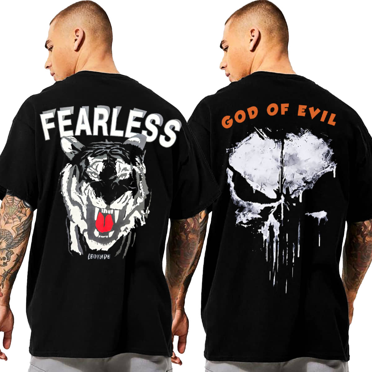 Leotude Pack of 2 Cotton Blend Oversized Fit Men's T-Shirt ( Black )
