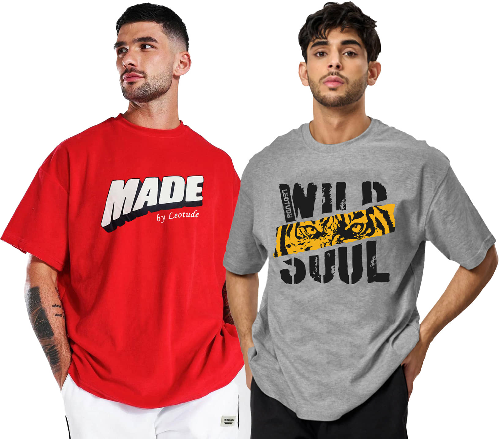 Leotude Pack of 2 Cotton Blend Oversized Fit Men's T-Shirt ( Red )