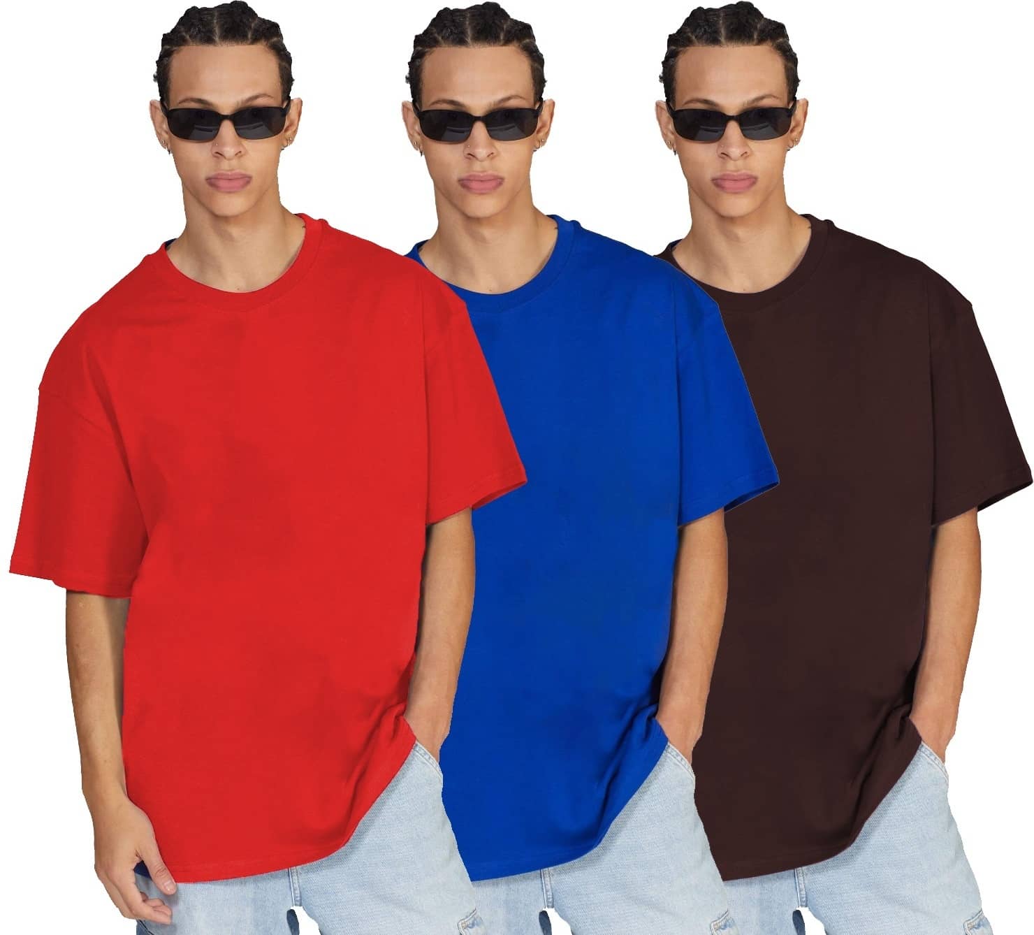 Leotude Pack of 3 Cotton Blend Oversized Fit Men's T-Shirt ( Red )