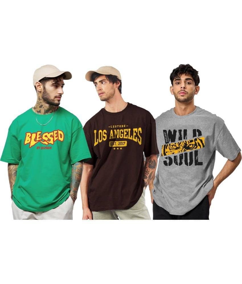 Leotude Pack of 3 Cotton Blend Oversized Fit Men's T-Shirt ( Brown ) Leotude Pack of 3 Cotton Blend Oversized Fit Men's T-Shirt ( Brown )