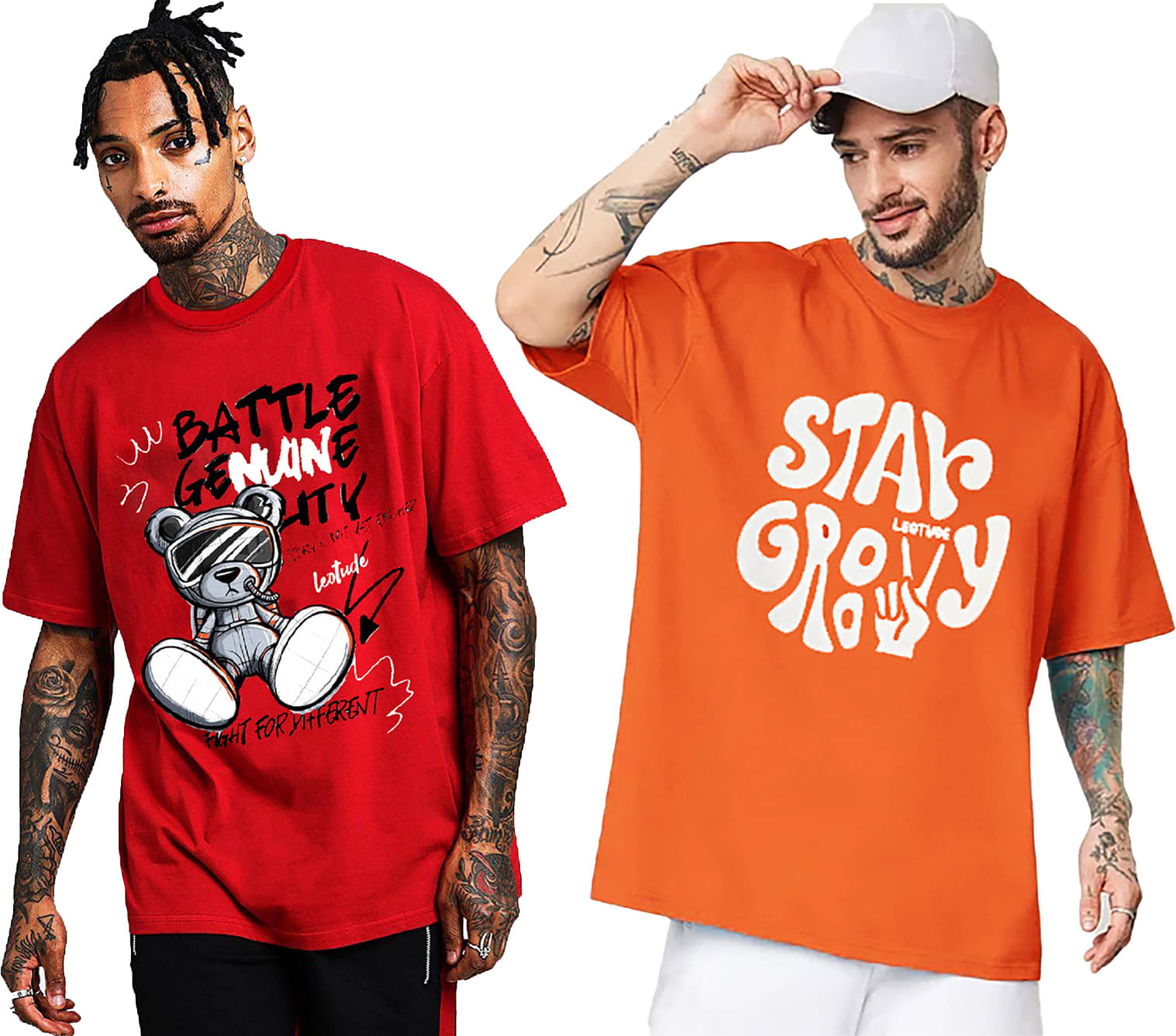 Leotude Pack of 2 Cotton Blend Oversized Fit Men's T-Shirt ( Orange )     			Leotude Pack of 2 Cotton Blend Oversized Fit Men's T-Shirt ( Orange )