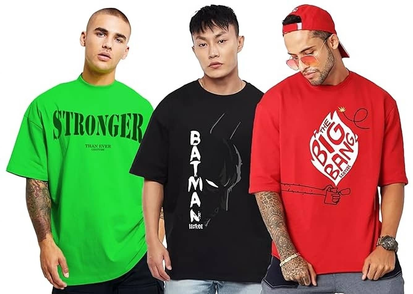 Leotude Pack of 3 Cotton Blend Oversized Fit Men's T-Shirt ( Black )