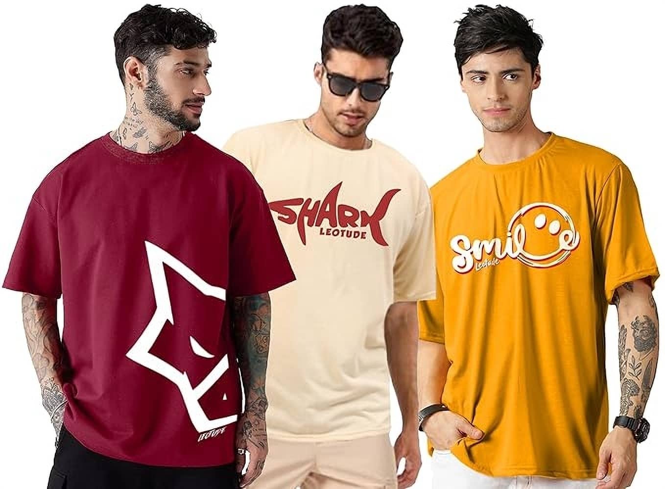 Leotude Pack of 3 Cotton Blend Oversized Fit Men's T-Shirt ( Maroon )