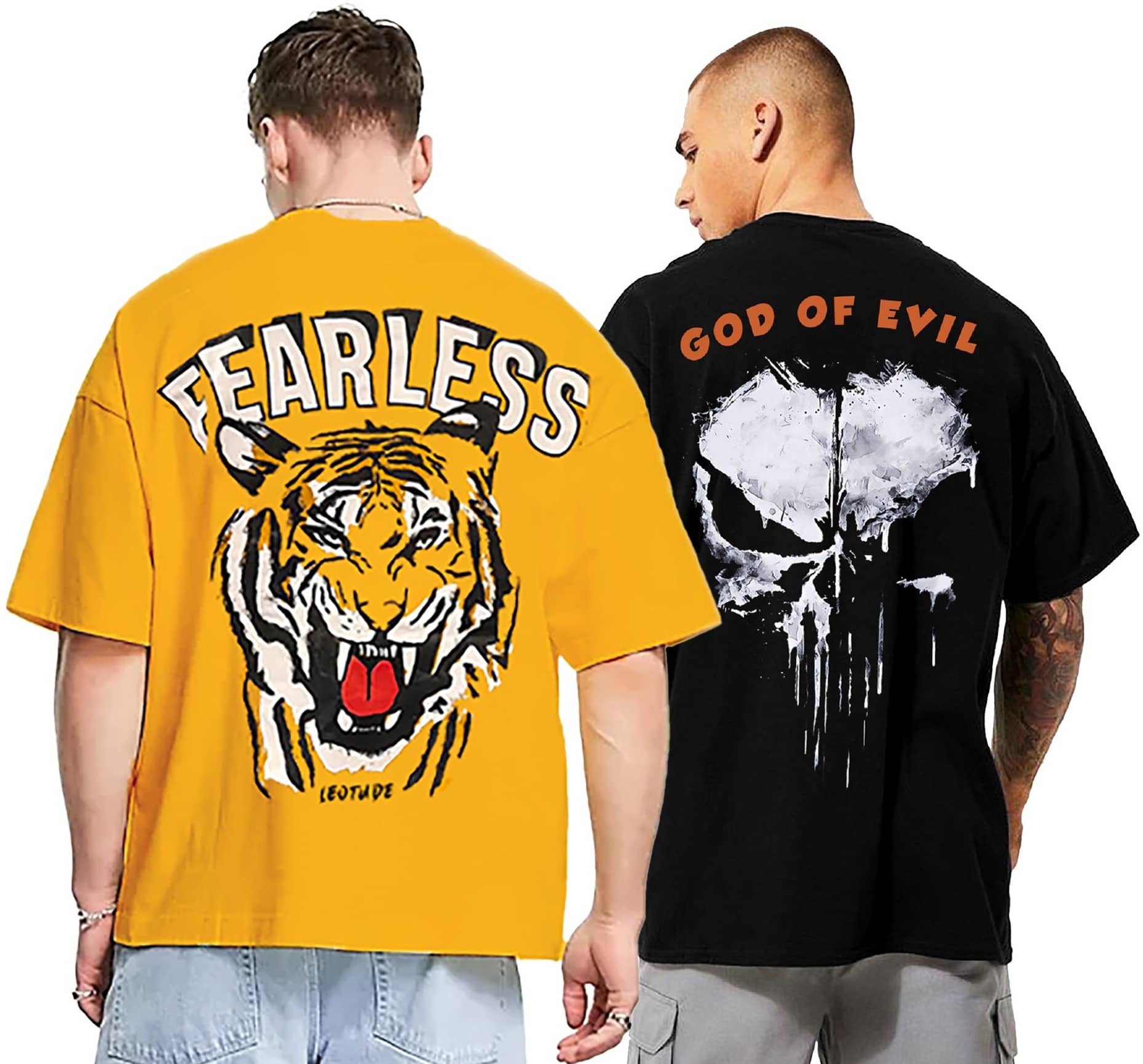 Leotude Pack of 2 Cotton Blend Oversized Fit Men's T-Shirt ( Mustard )