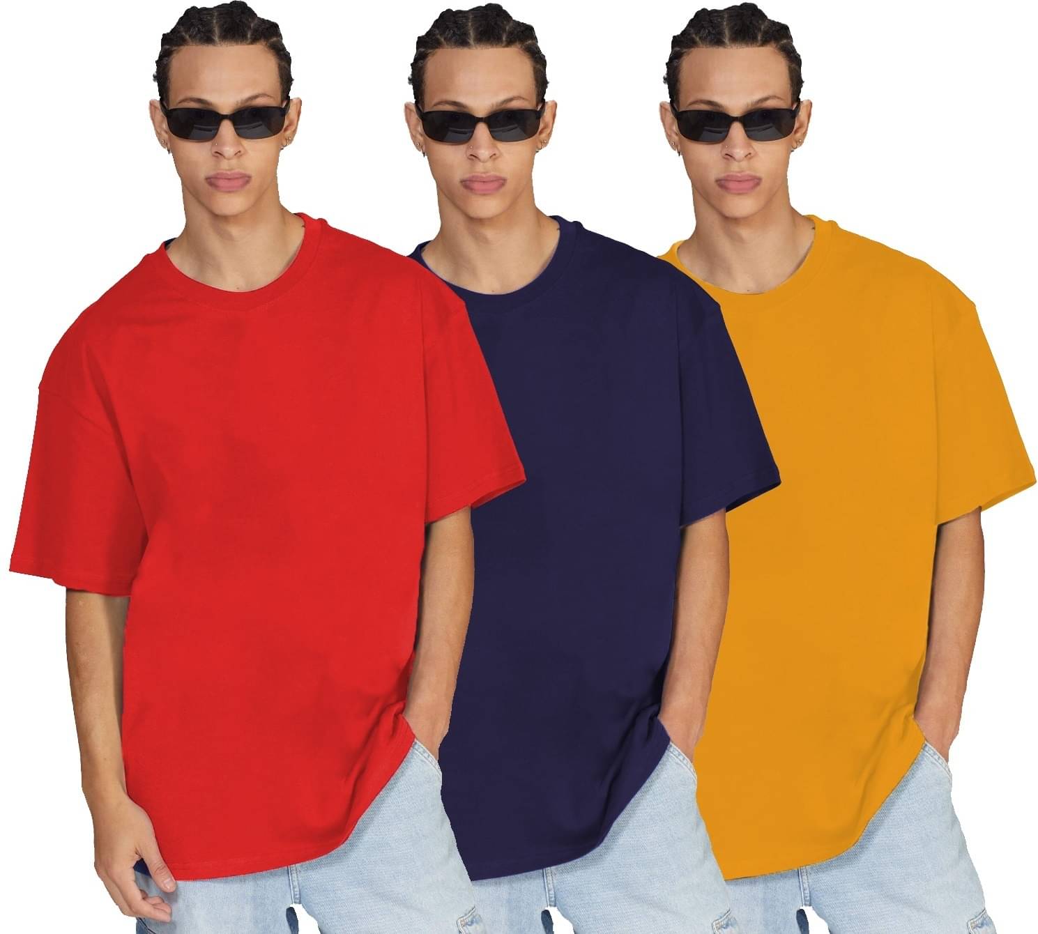     			Leotude Pack of 3 Cotton Blend Oversized Fit Men's T-Shirt ( Red )