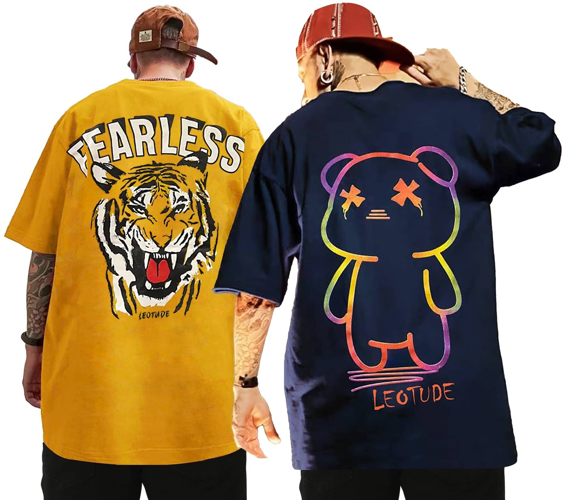 Leotude Pack of 2 Cotton Blend Oversized Fit Men's T-Shirt ( Mustard )