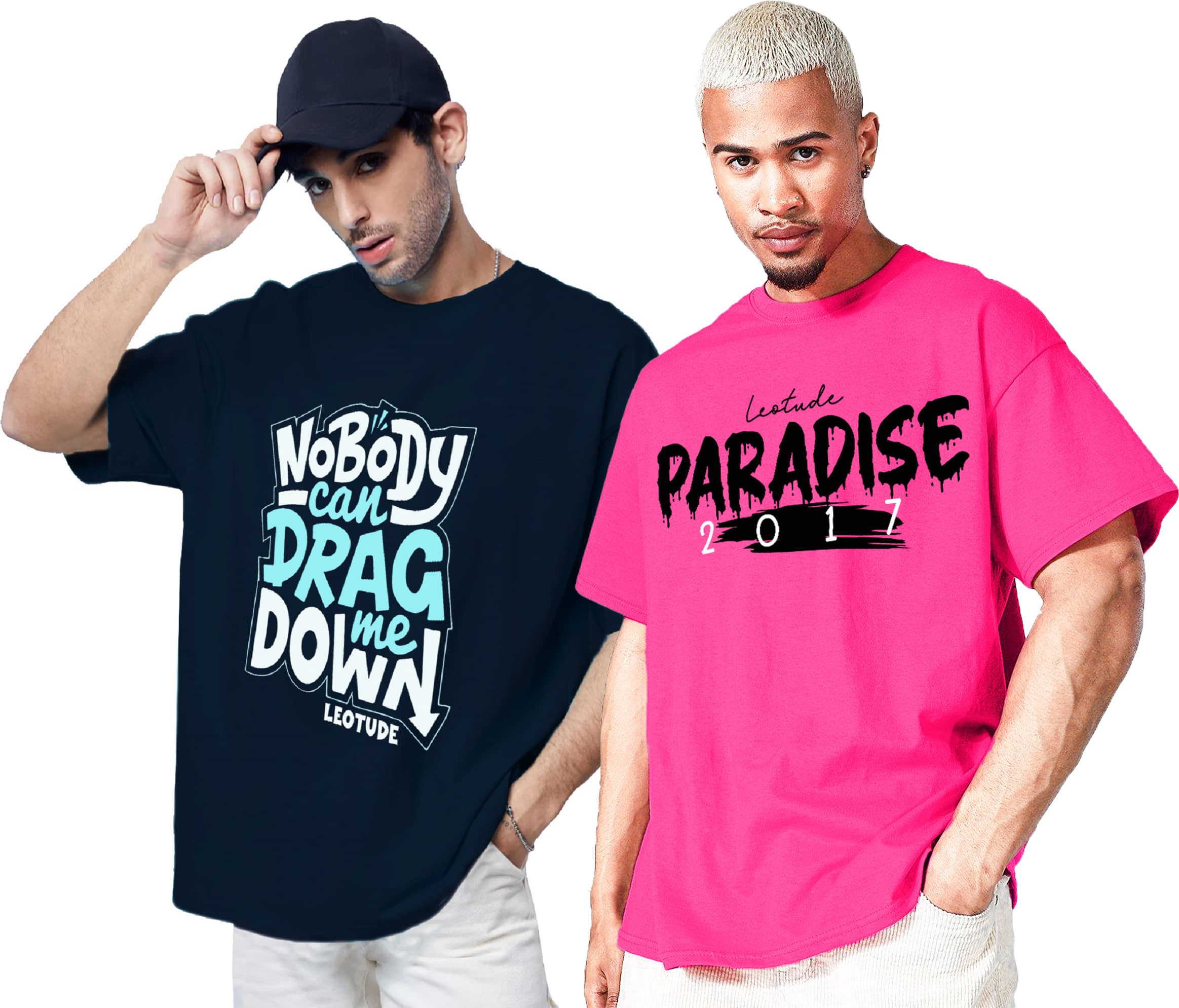 Leotude Pack of 2 Cotton Blend Oversized Fit Men's T-Shirt ( Pink )