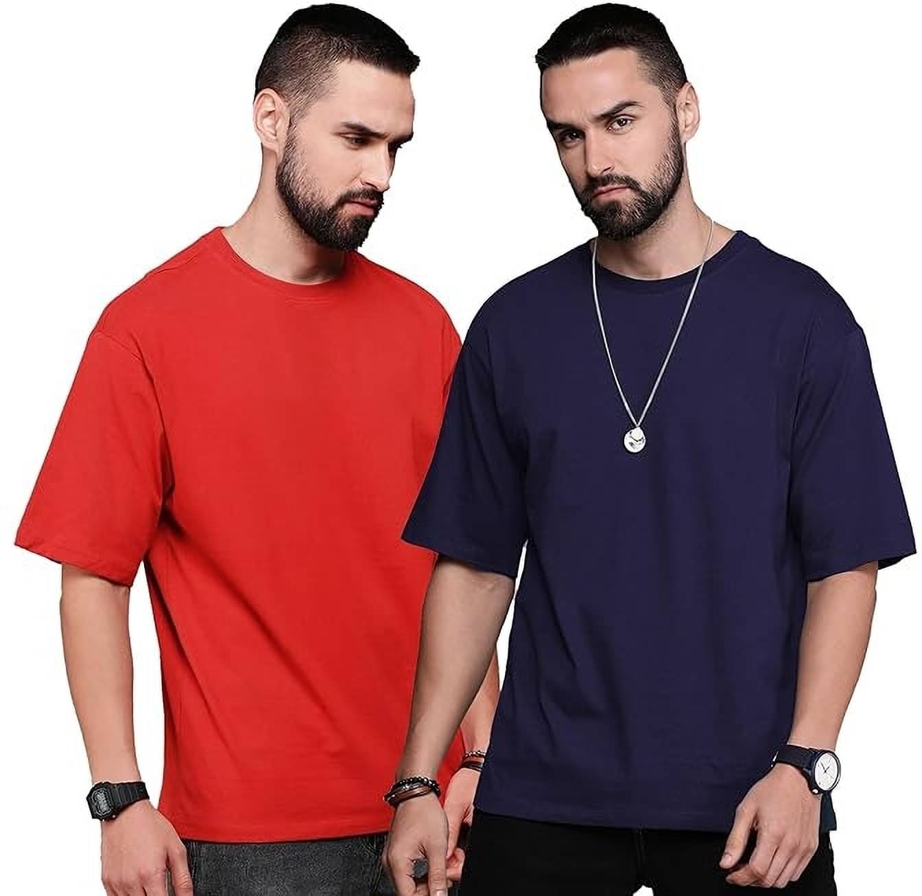     			Leotude Pack of 2 Cotton Blend Oversized Fit Men's T-Shirt ( Red )