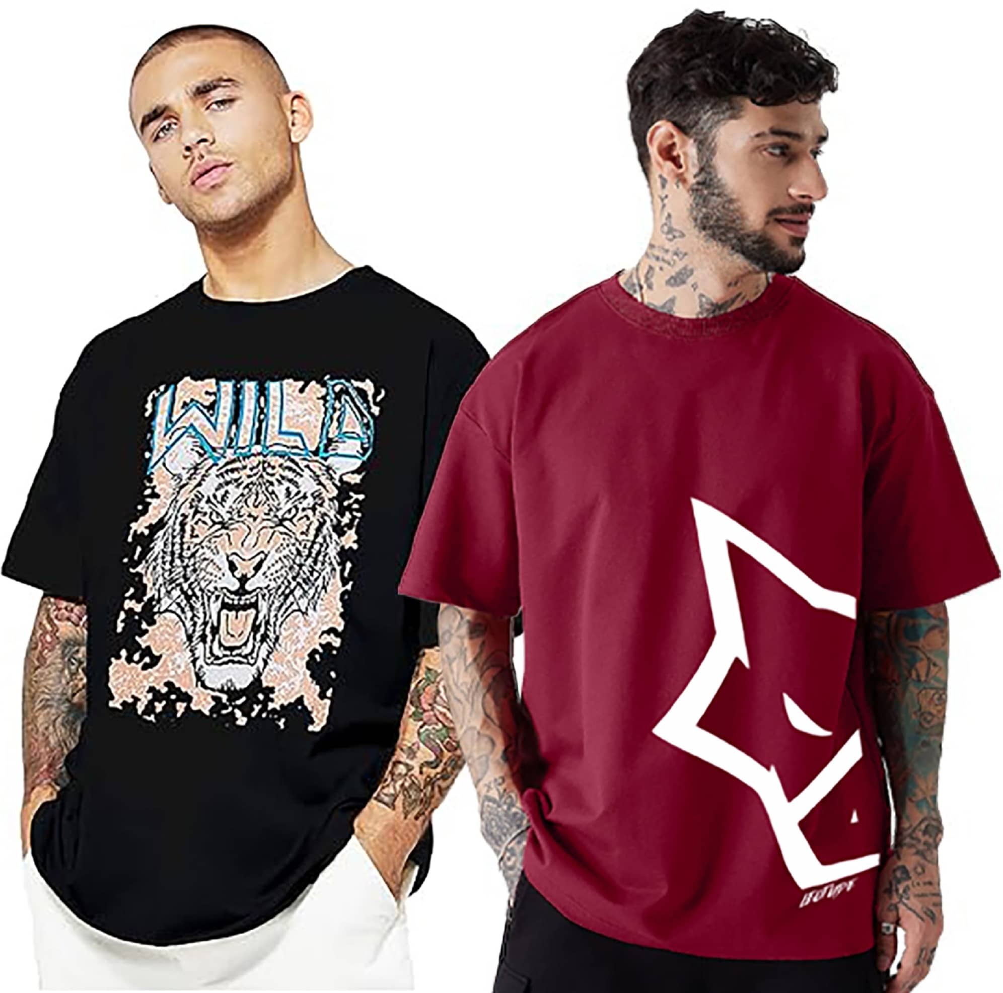 Leotude Pack of 2 Cotton Blend Oversized Fit Men's T-Shirt ( Black )