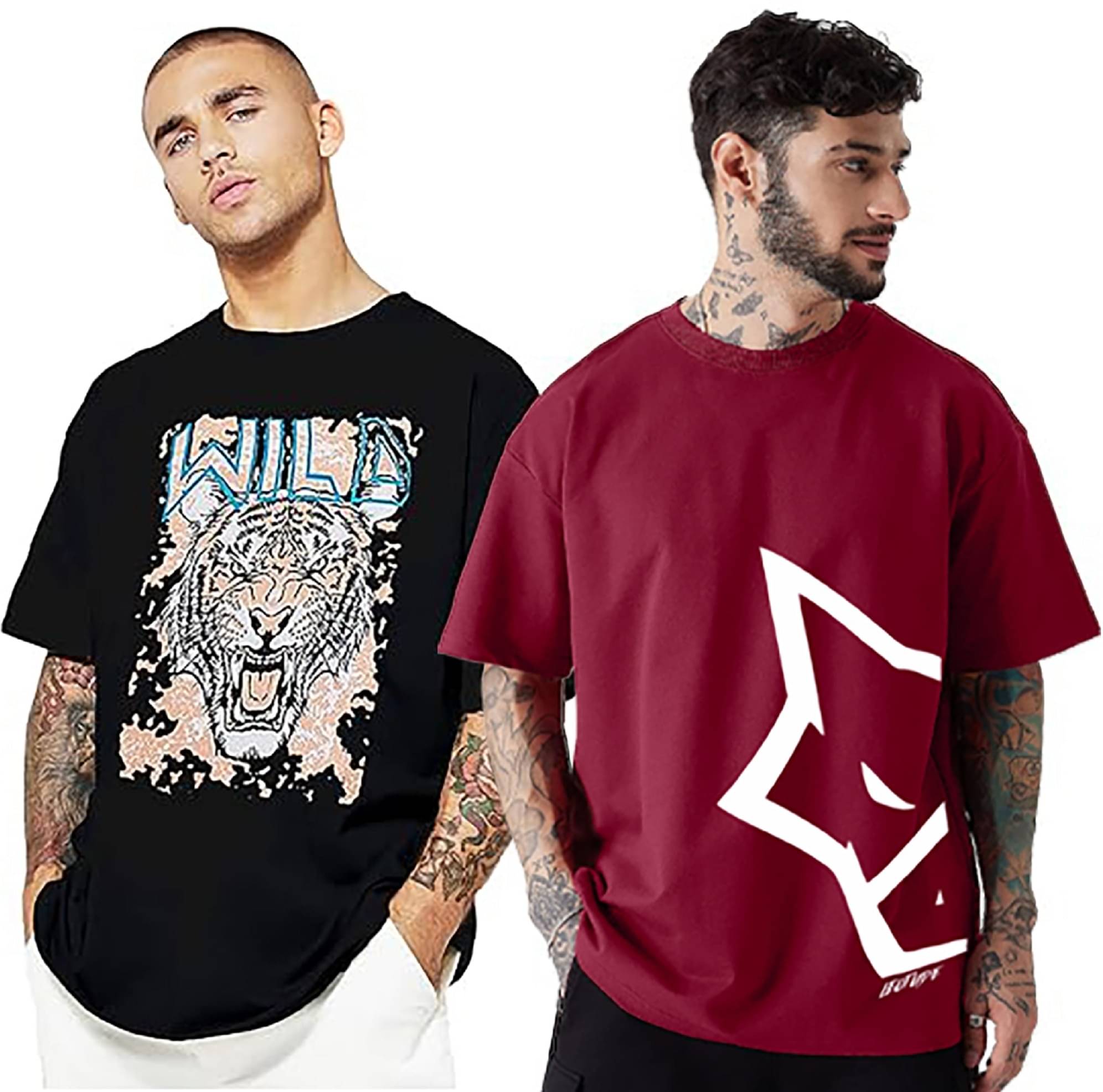 Leotude Pack of 2 Cotton Blend Oversized Fit Men's T-Shirt ( Black ) Leotude Pack of 2 Cotton Blend Oversized Fit Men's T-Shirt ( Black )
