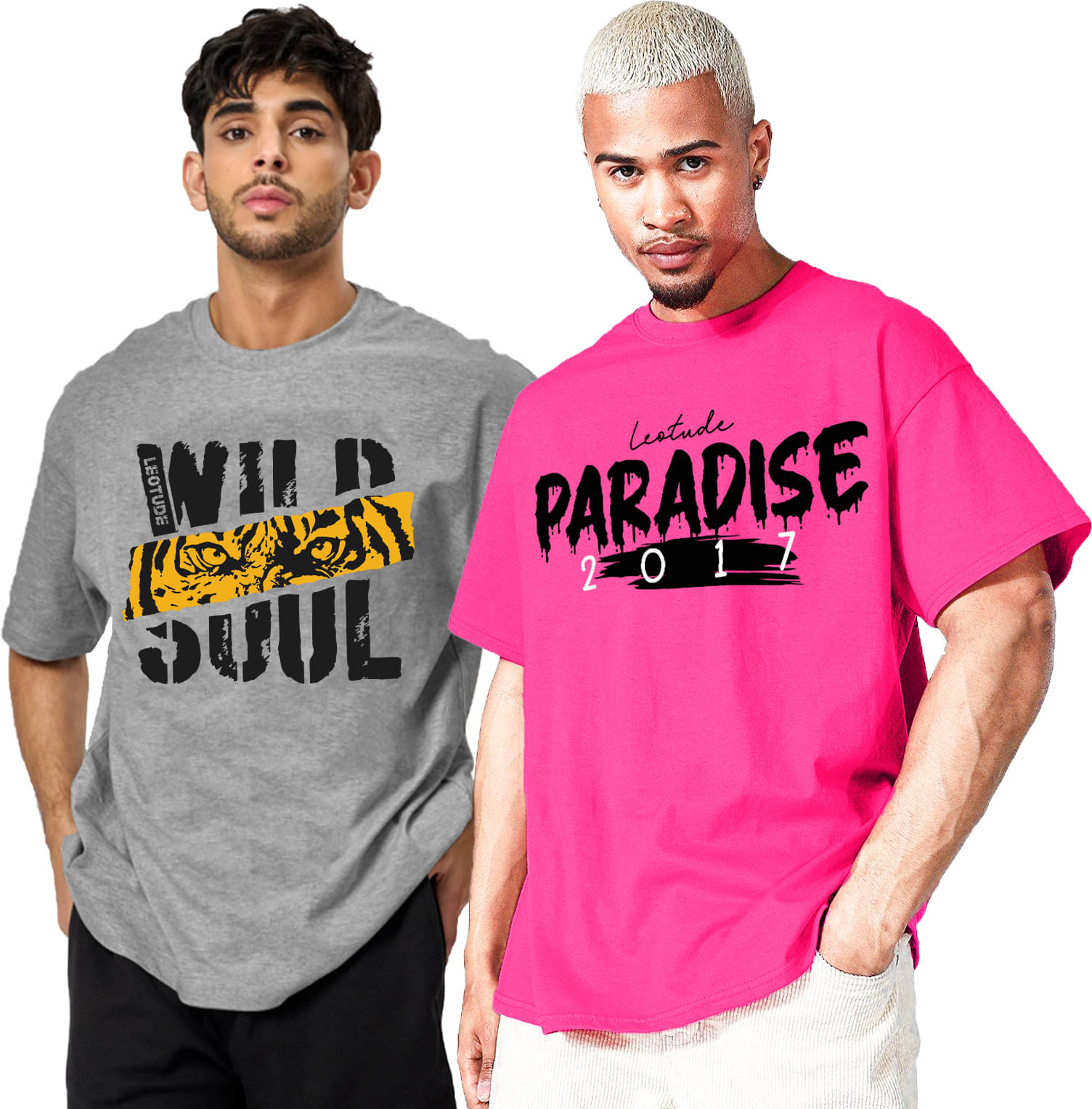     			Leotude Pack of 2 Cotton Blend Oversized Fit Men's T-Shirt ( Pink )