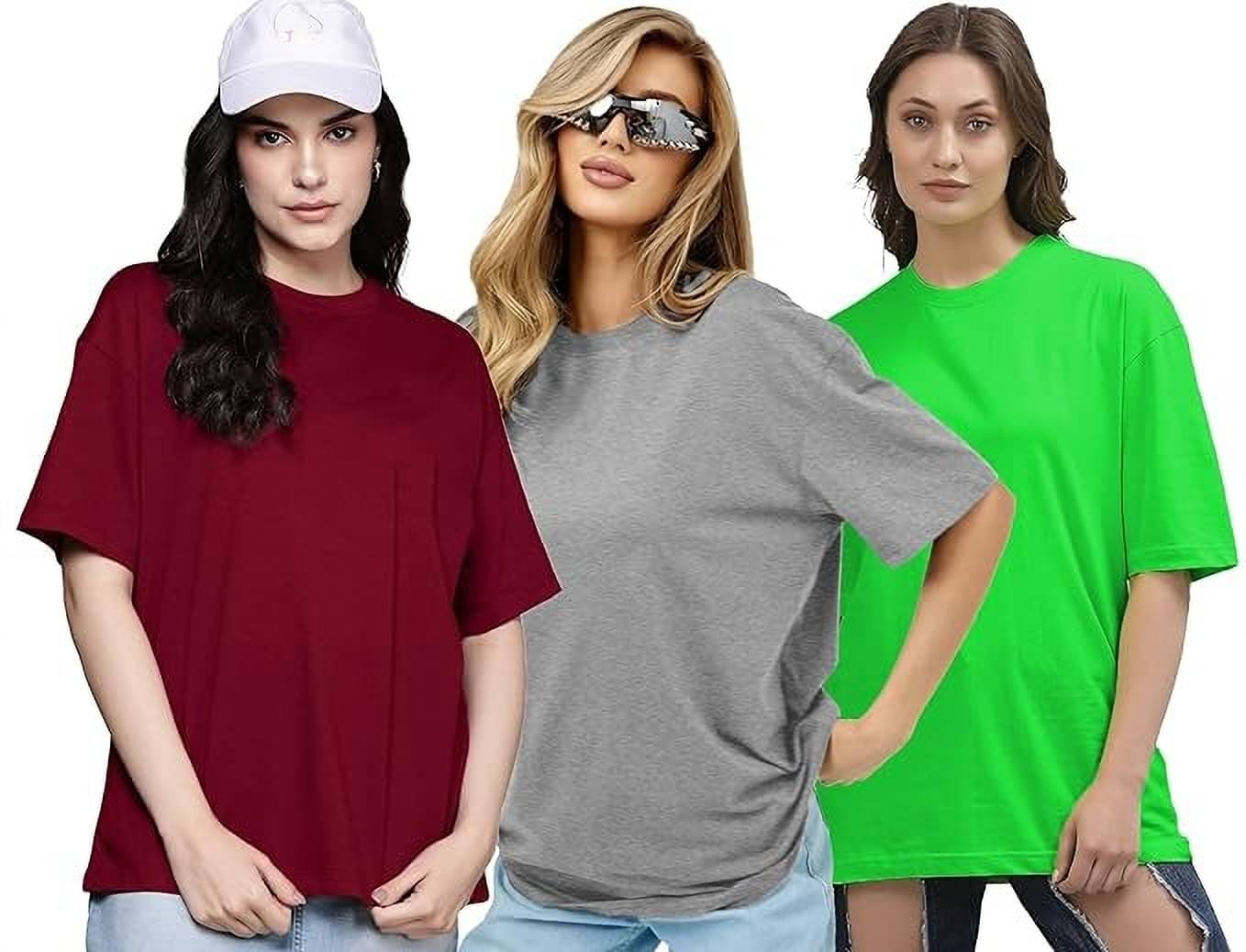 Leotude Women Cotton Blend Solid Oversized Fit Round Neck T-Shirt ( Multicolor ) Leotude Women Cotton Blend Solid Oversized Fit Round Neck T-Shirt ( Multicolor )