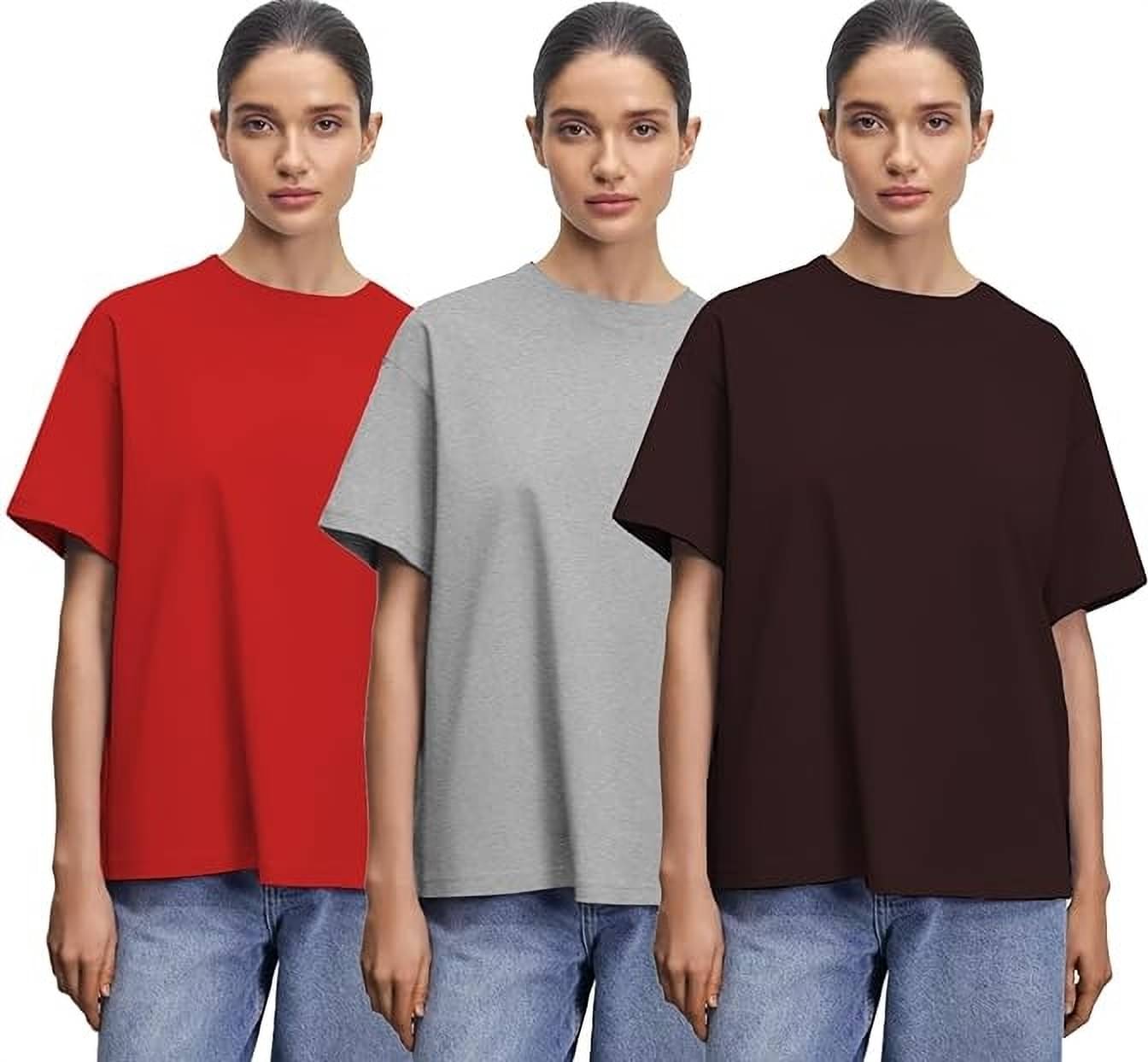Leotude Women Cotton Blend Solid Oversized Fit Round Neck T-Shirt ( Multicolor ) Leotude Women Cotton Blend Solid Oversized Fit Round Neck T-Shirt ( Multicolor )