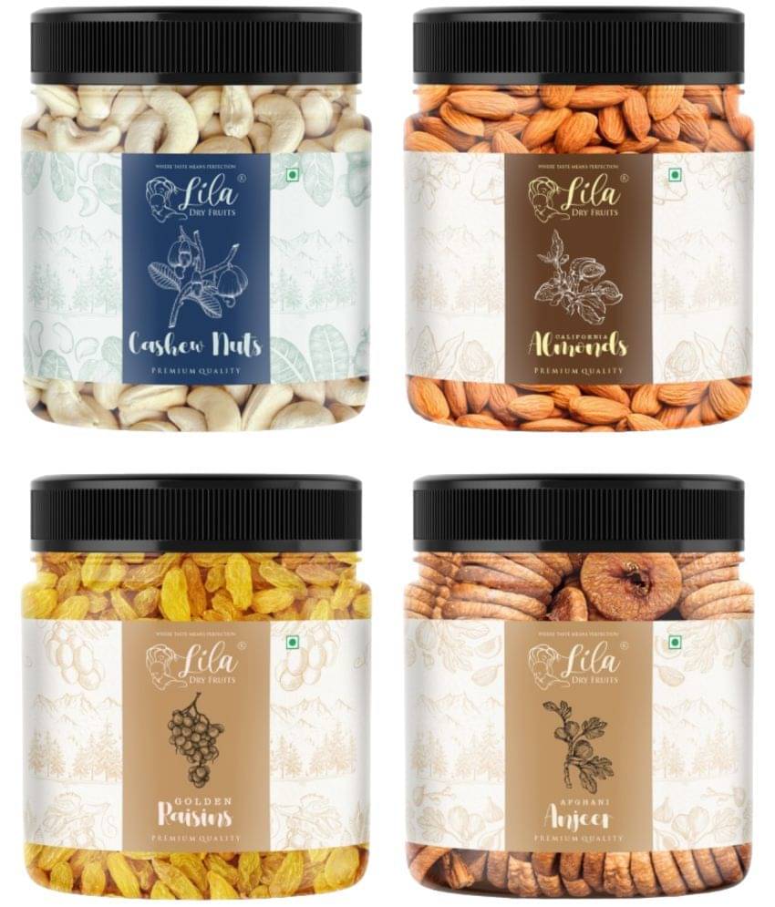Lila Dry Fruits Combo (250gx4) Jar pack Premium Dry Fruits Cashews, Almonds, Figs, Raisins     			Lila Dry Fruits Combo (250gx4) Jar pack Premium Dry Fruits Cashews, Almonds, Figs, Raisins