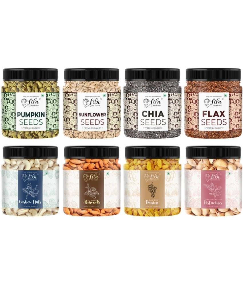 Lila Dry Fruits Combo (100gx8) Jar pack | Chia Flax Pumpkin Sunflower Seed+Cashew Almond Fig Raisin     			Lila Dry Fruits Combo (100gx8) Jar pack | Chia Flax Pumpkin Sunflower Seed+Cashew Almond Fig Raisin