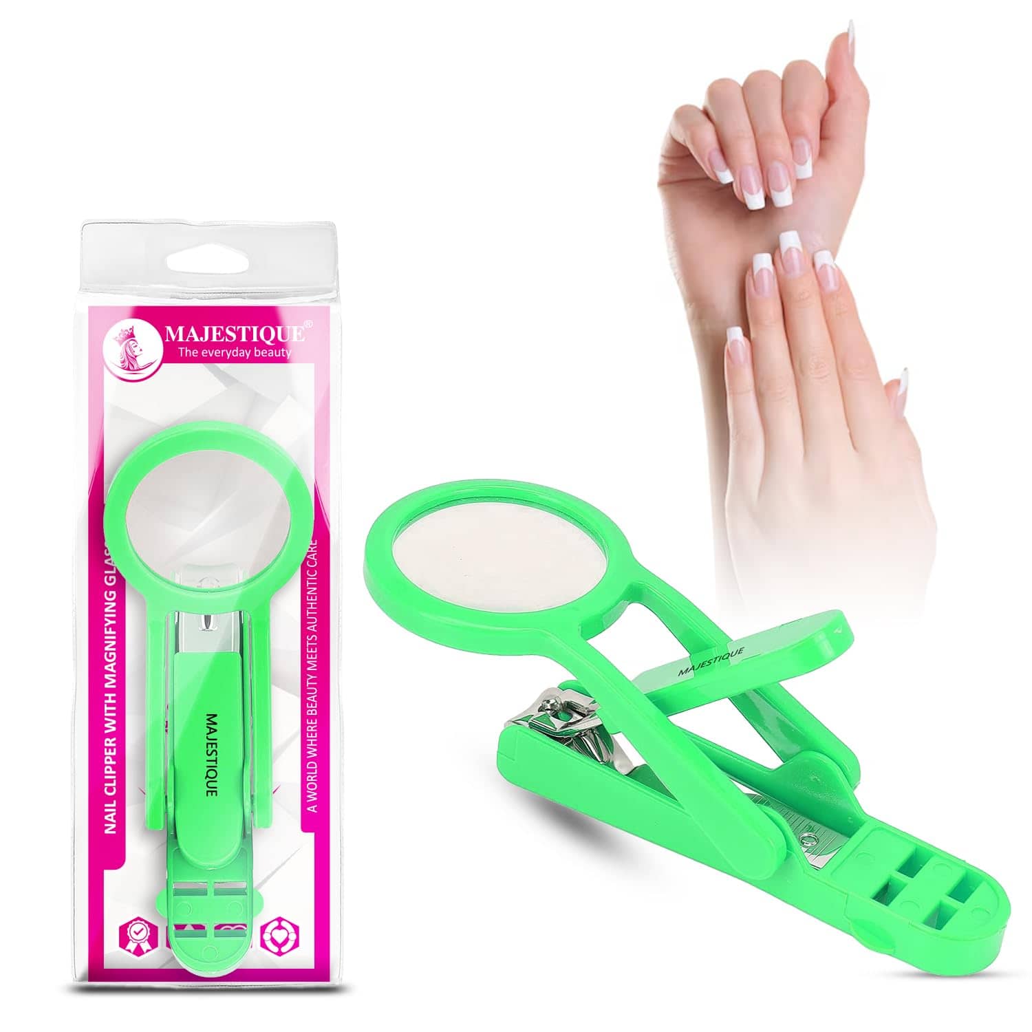 Majestique Nail Clipper with Magnifying Glass Sharp Smooth Edge Nails Cutter - 1Pc/Multicolor