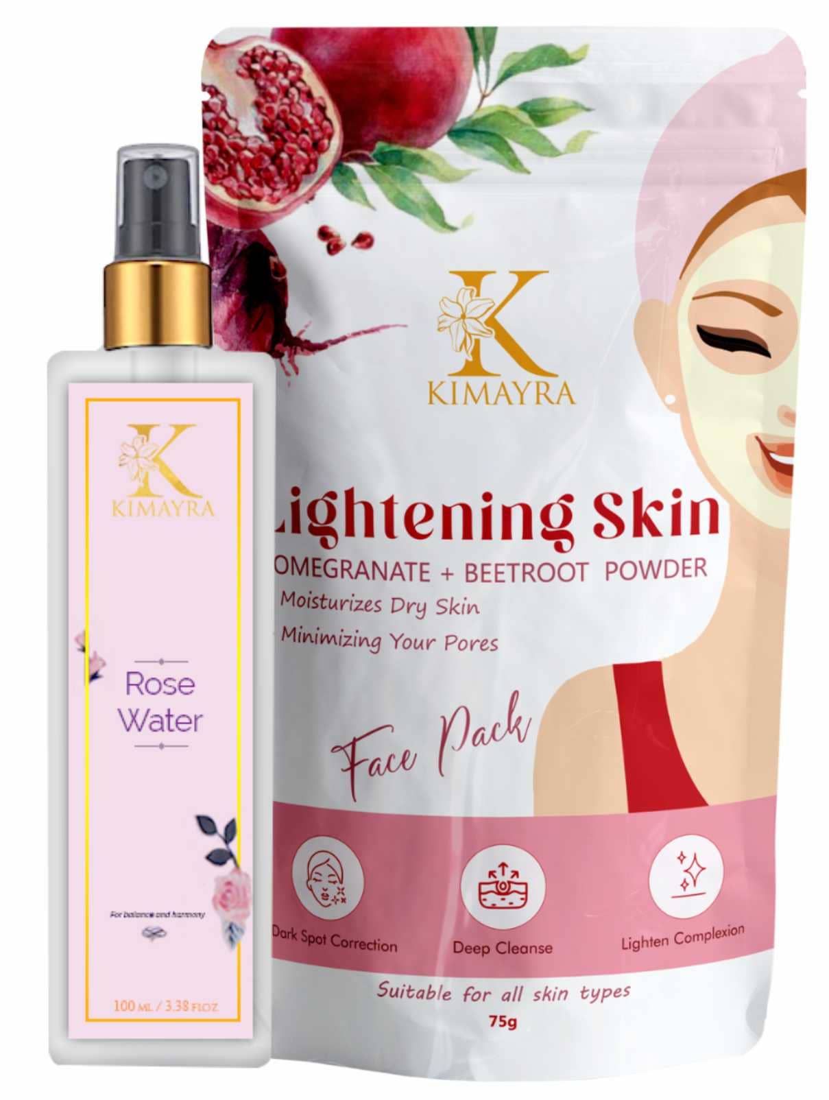 Pomegranate +Beetroot Face Pack & Rose water combo