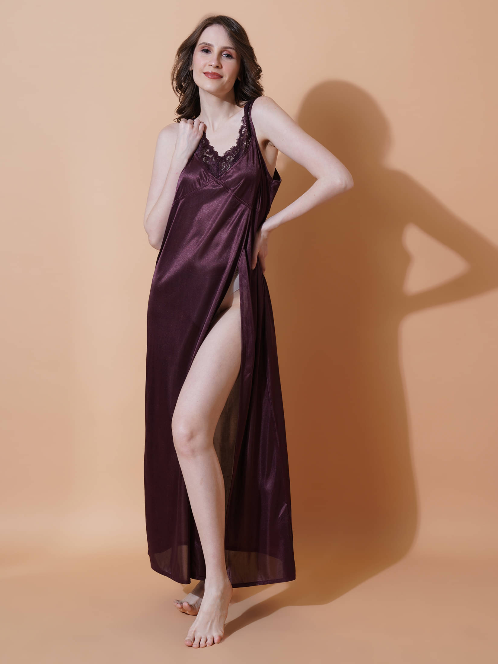     			Reposey International Brown Satin Women's Nightwear Nighty & Night Gowns ( Pack of 1 )