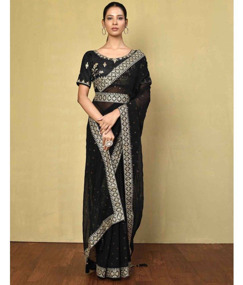 Samah Georgette Embellished Saree With Unstitched Blouse Piece ( Black ) Samah Georgette Embellished Saree With Unstitched Blouse Piece ( Black )