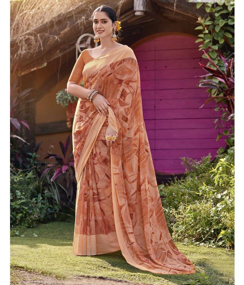 Samah Georgette Printed Saree With Unstitched Blouse Piece ( Peach ) Samah Georgette Printed Saree With Unstitched Blouse Piece ( Peach )