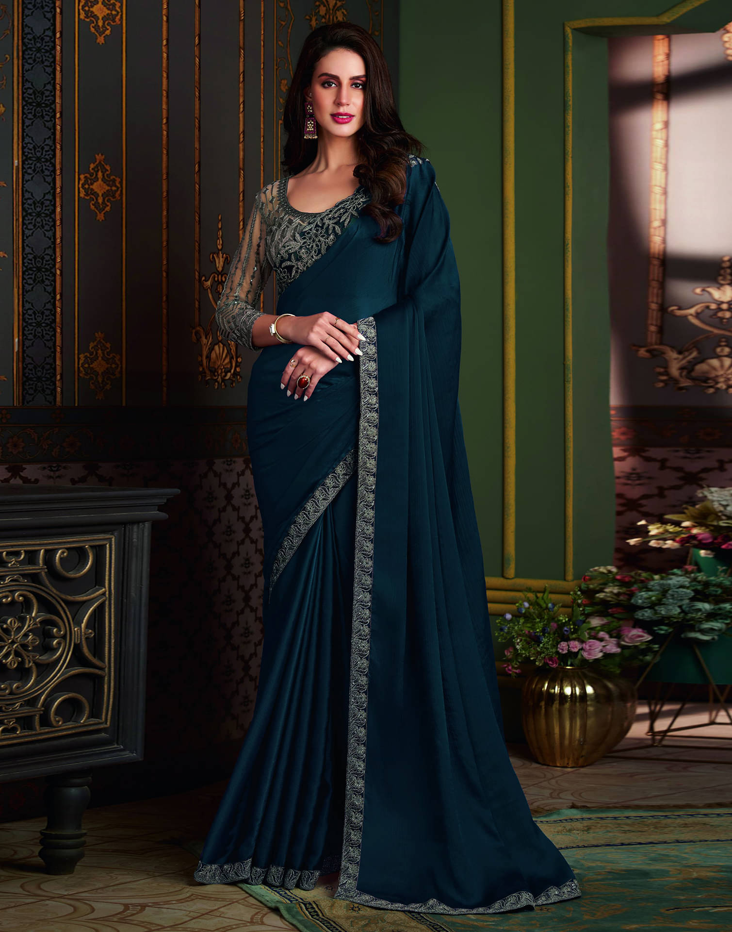 Samah Satin Solid Saree With Unstitched Blouse Piece ( LightBLue ) Samah Satin Solid Saree With Unstitched Blouse Piece ( LightBLue )