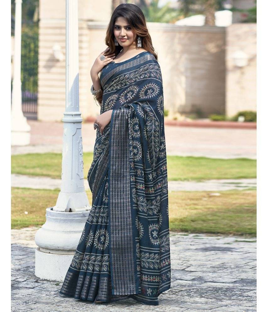 Samah Silk Printed Saree With Unstitched Blouse Piece ( LightBLue ) Samah Silk Printed Saree With Unstitched Blouse Piece ( LightBLue )