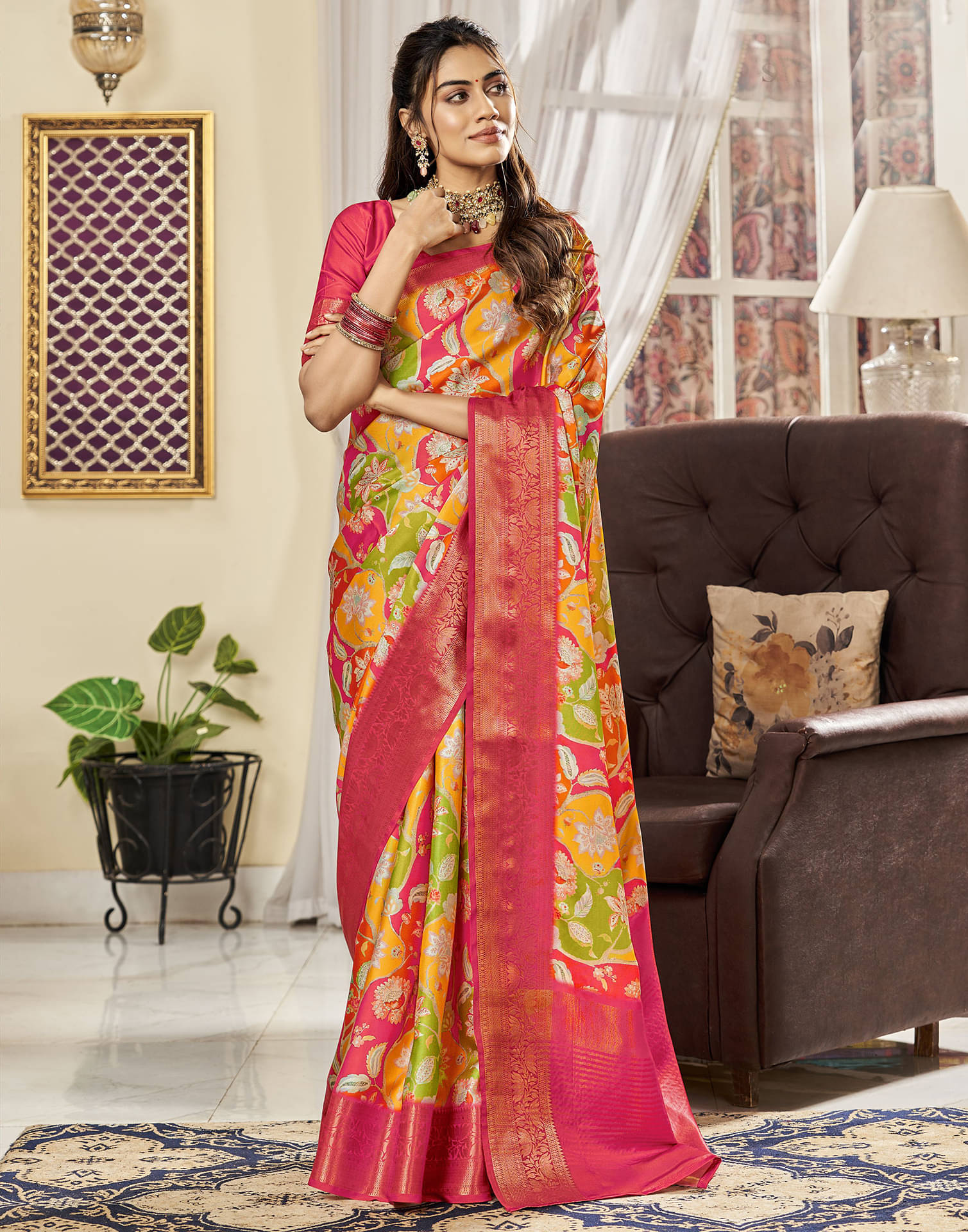 Samah Silk Woven Saree With Unstitched Blouse Piece ( Pink ) Samah Silk Woven Saree With Unstitched Blouse Piece ( Pink )