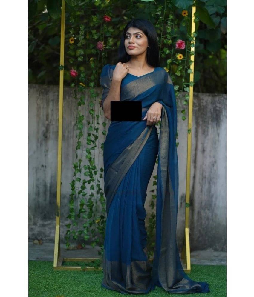 Sidhidata Chiffon Solid Ready to Wear Saree With Unstitched Blouse Piece ( Rama ) Sidhidata Chiffon Solid Ready to Wear Saree With Unstitched Blouse Piece ( Rama )