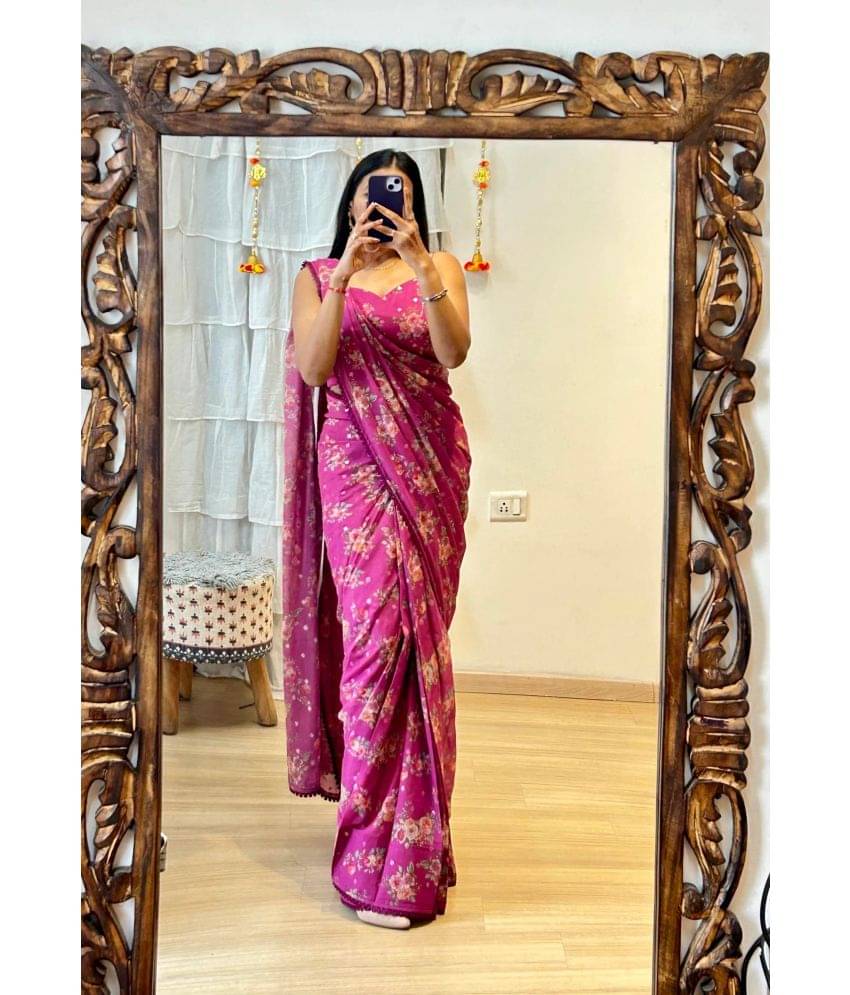 Sidhidata Georgette Printed Ready to Wear Saree With Unstitched Blouse Piece ( Wine ) Sidhidata Georgette Printed Ready to Wear Saree With Unstitched Blouse Piece ( Wine )
