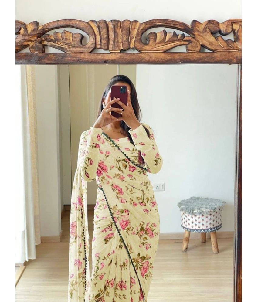     			Sidhidata Georgette Printed Ready to Wear Saree With Unstitched Blouse Piece ( Yellow )