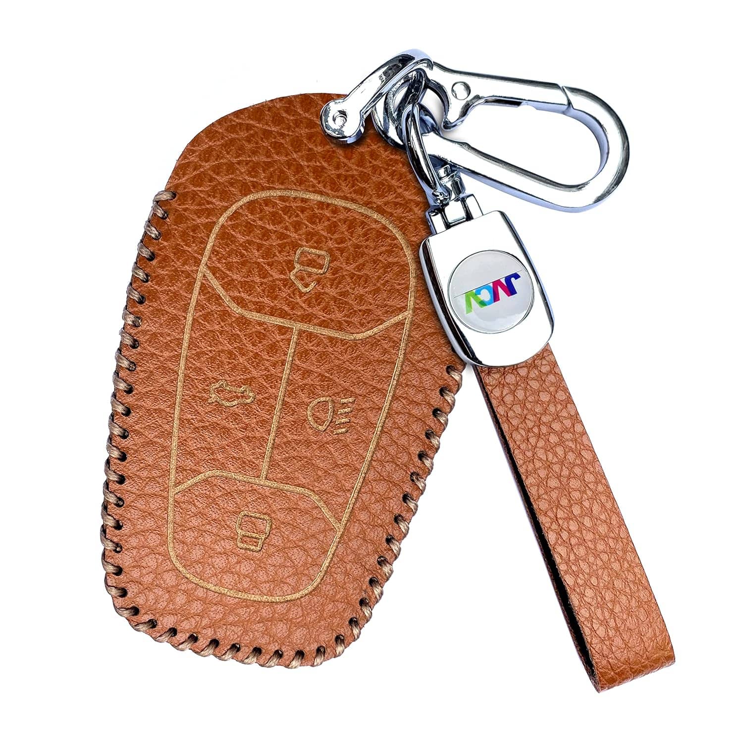 Soft Handmade Lychee Pattern Leather Key Cover Compatible with TATA NEXON, Harrier, ALTROZ, TIGOR BS6, Safari 2021 Safari Gold, Punch 4 Button Smart Key