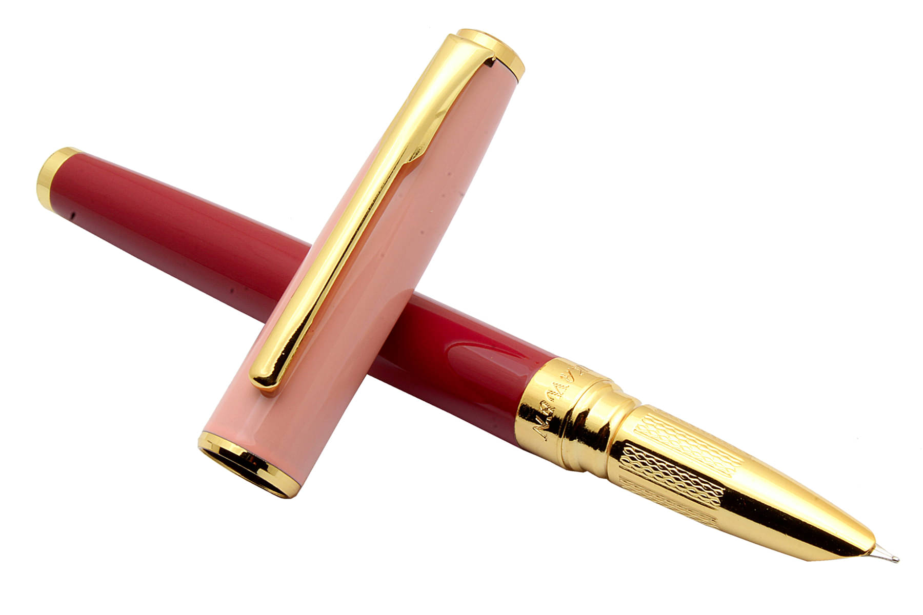     			Srpc 8075 Pink Color Metal Body Fountain Pen With Hooded Fine Nib & Golden Trims