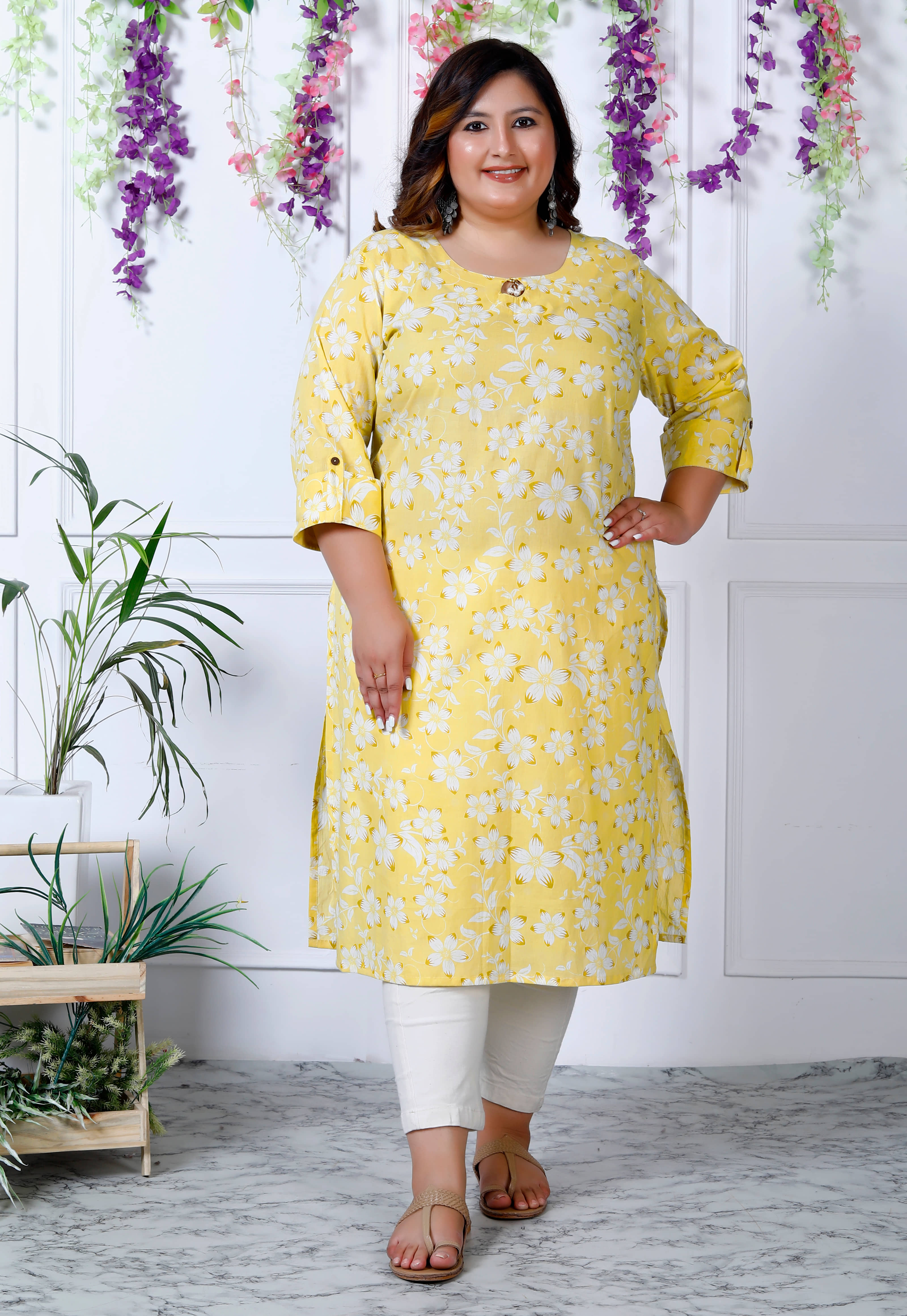 Swasti Cotton Printed Straight Women's Kurti - Yellow ( Pack of 1 ) - Kurtis, Tunics | Buy online on ZillyBuy