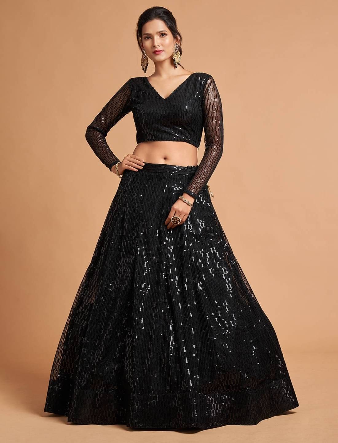kedar fab Black Net Chaniya Choli Semi Stitched Lehenga Single kedar fab Black Net Chaniya Choli Semi Stitched Lehenga Single
