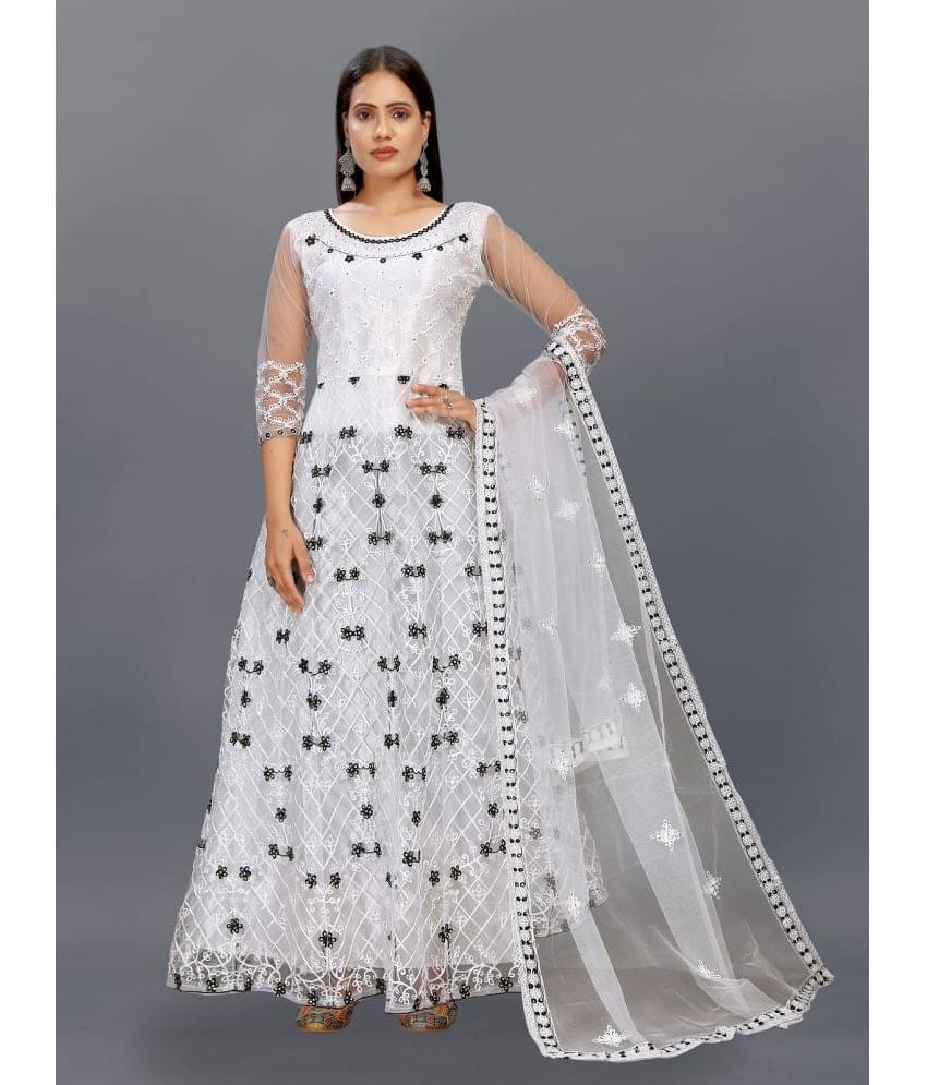     			Aika White Flared Net Women's Semi Stitched Ethnic Gown ( Pack of 1 )
