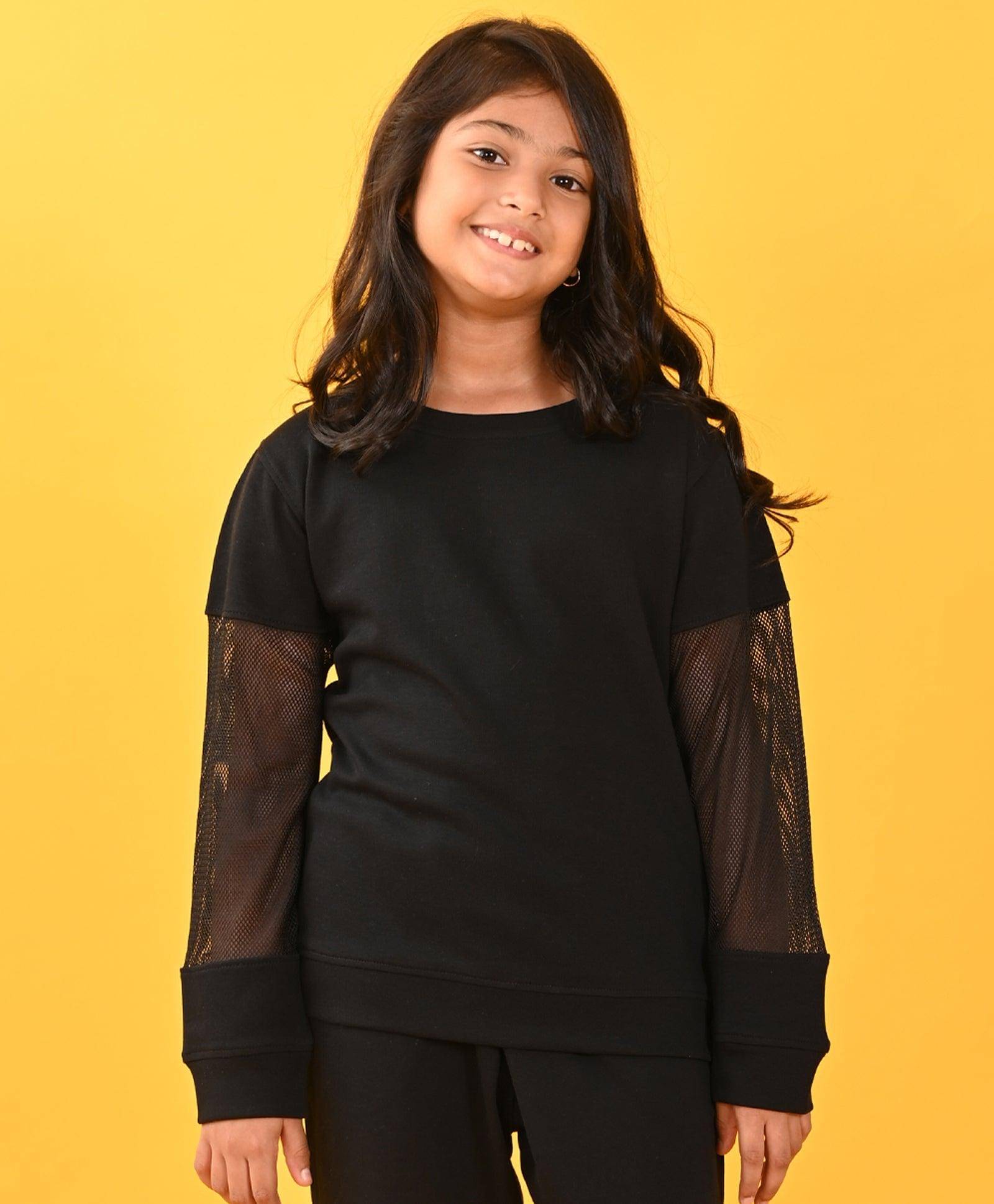     			BLACK INTERLOCK NET SWEATSHIRT - BLACK