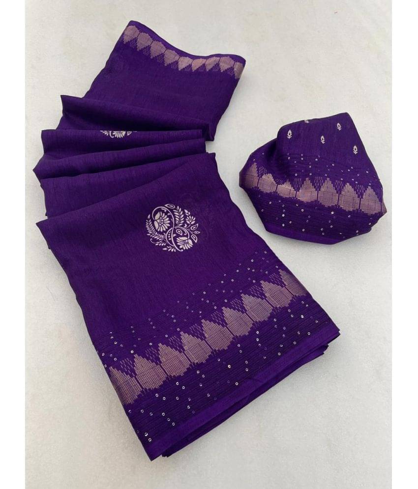     			Bhuwal Fashion Art Silk Printed Saree With Unstitched Blouse Piece ( Purple )