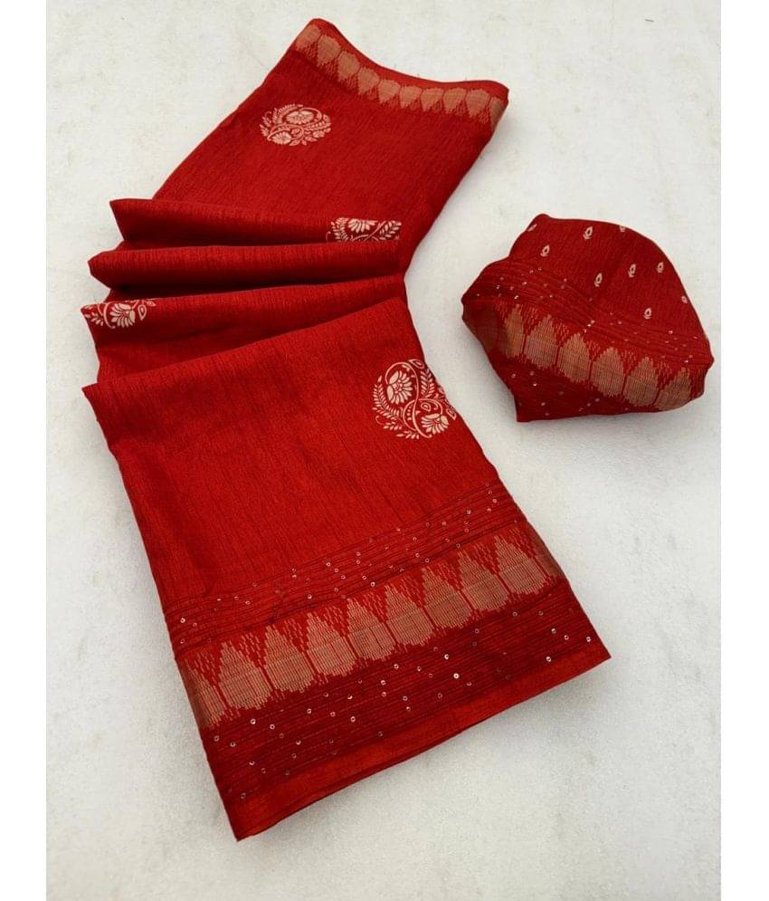     			Bhuwal Fashion Art Silk Printed Saree With Unstitched Blouse Piece ( Red )