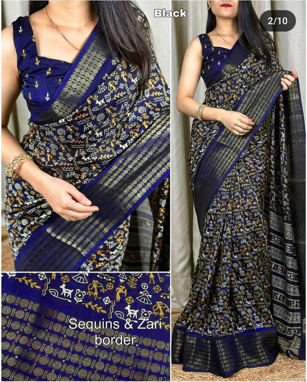     			Bhuwal Fashion Art Silk Printed Saree With Unstitched Blouse Piece ( Blue )