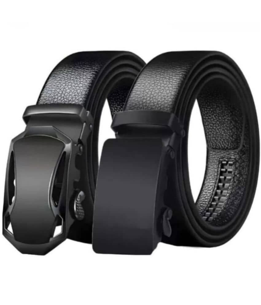 Clock21 - Black Leather Men's Casual Belt ( Pack of 2 )