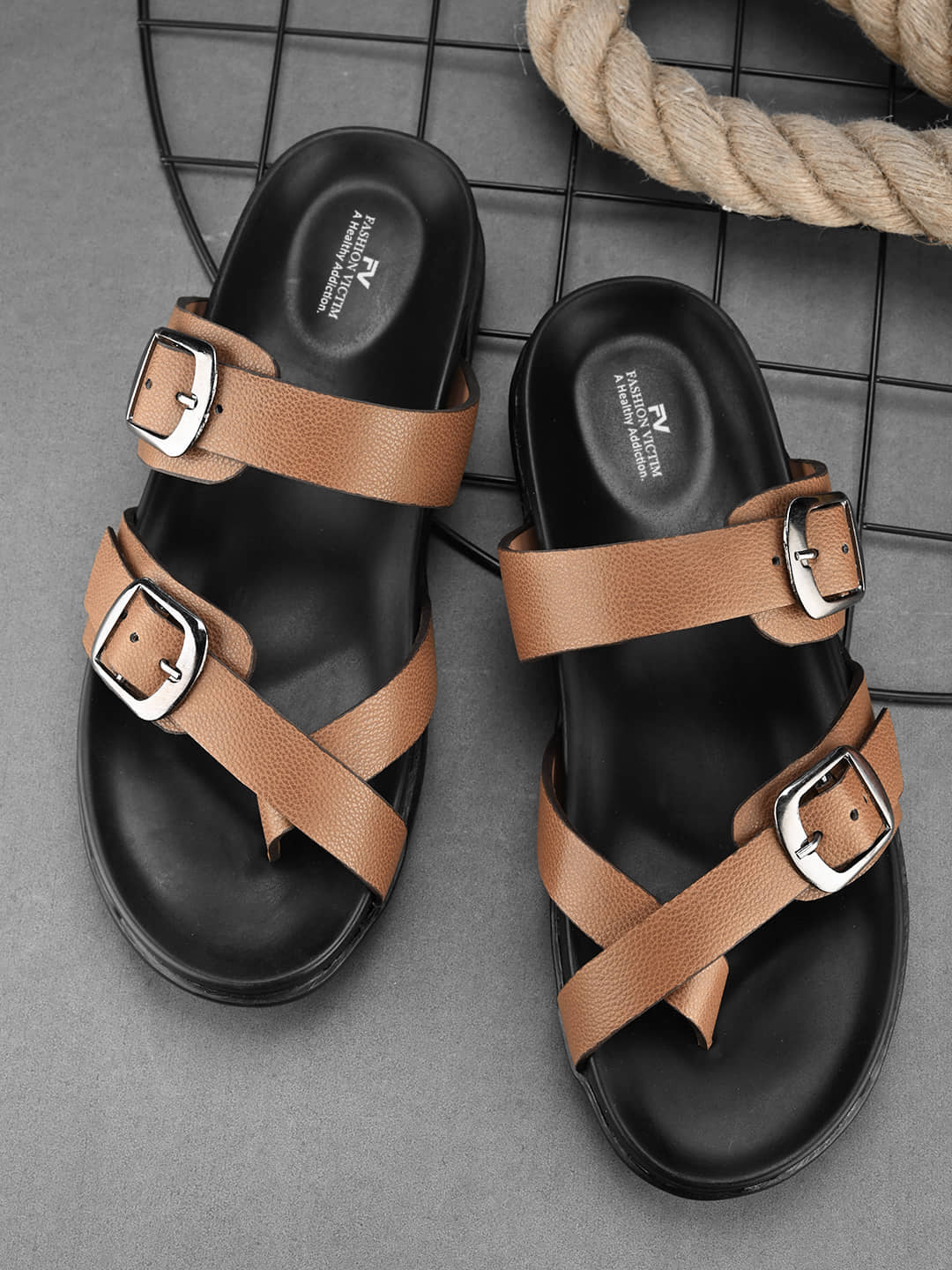 Fashion Victim Brown Men's Leather Slipper
