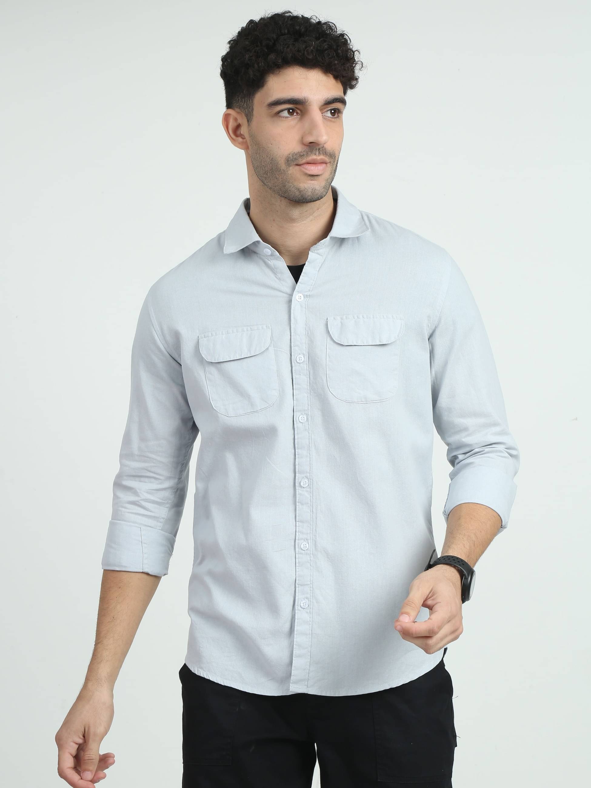 HETIERS 100% Cotton Slim Fit Solids Full Sleeves Men's Casual Shirt - Light Blue ( Pack of 1 ) HETIERS 100% Cotton Slim Fit Solids Full Sleeves Men's Casual Shirt - Light Blue ( Pack of 1 )
