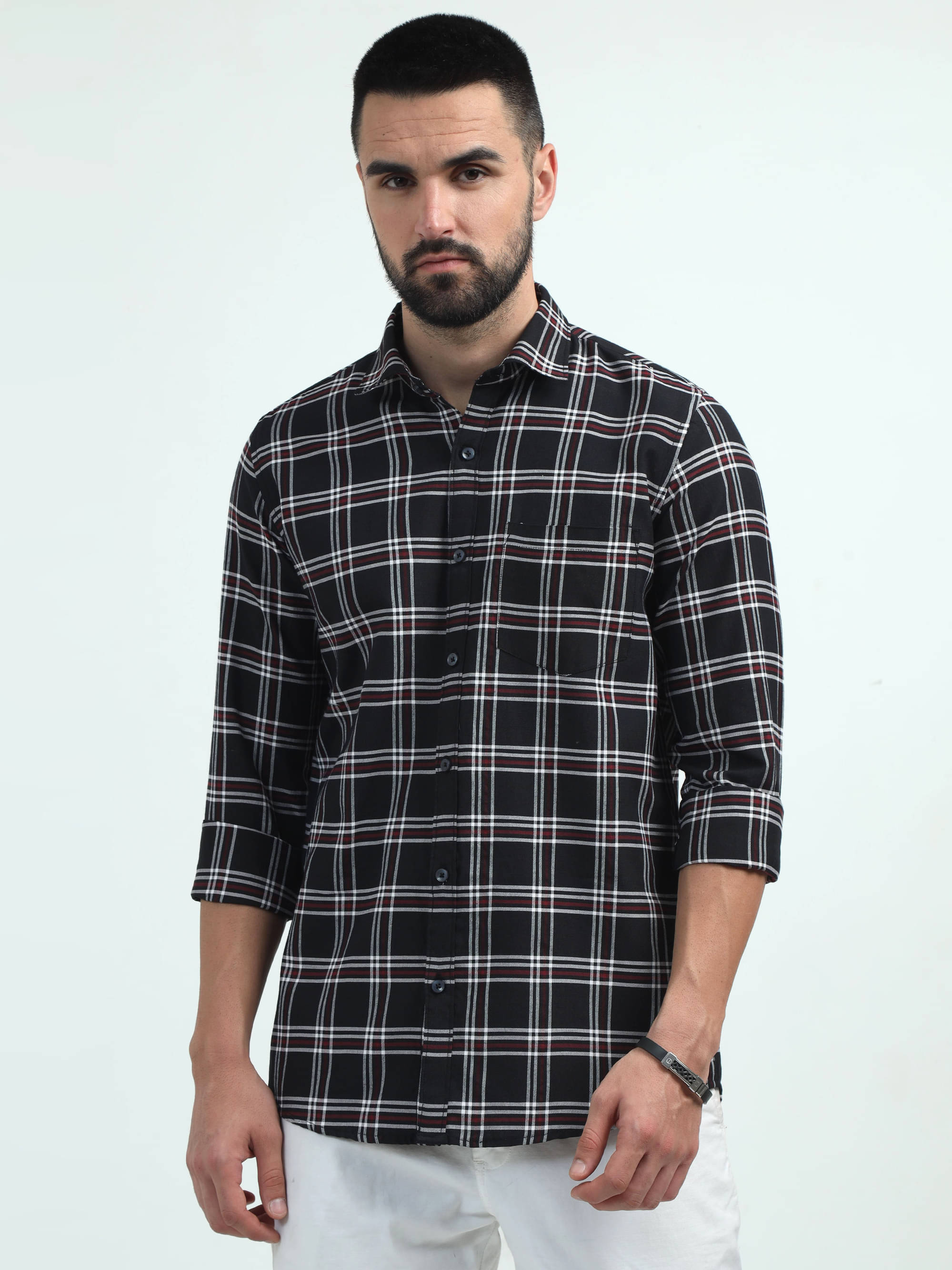     			HETIERS Cotton Blend Regular Fit Checks Full Sleeves Men's Casual Shirt - Black ( Pack of 1 )