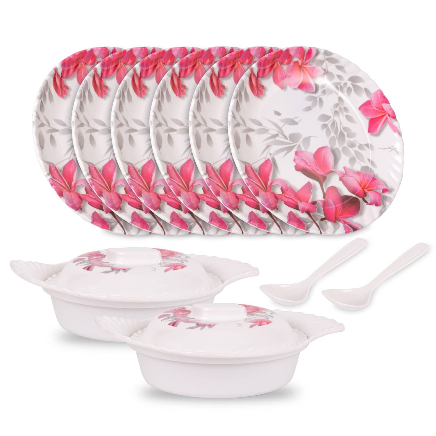 HomePro Set- Plate/Donga/Serving Spoon Pink Melamine Dinner Set ( Pack of 10 )