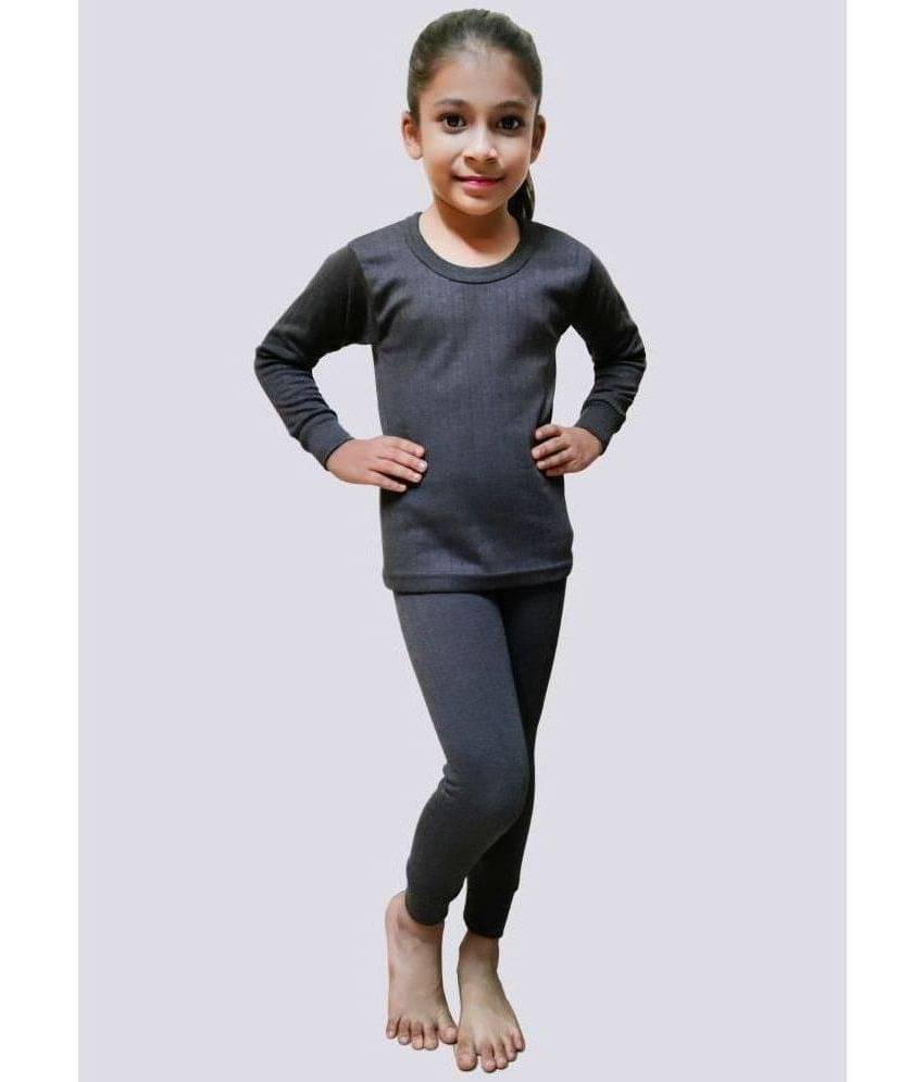Inner Element Single Girls Cotton Blend Thermal Top & Bottom Sets ( Grey ) Inner Element Single Girls Cotton Blend Thermal Top & Bottom Sets ( Grey )